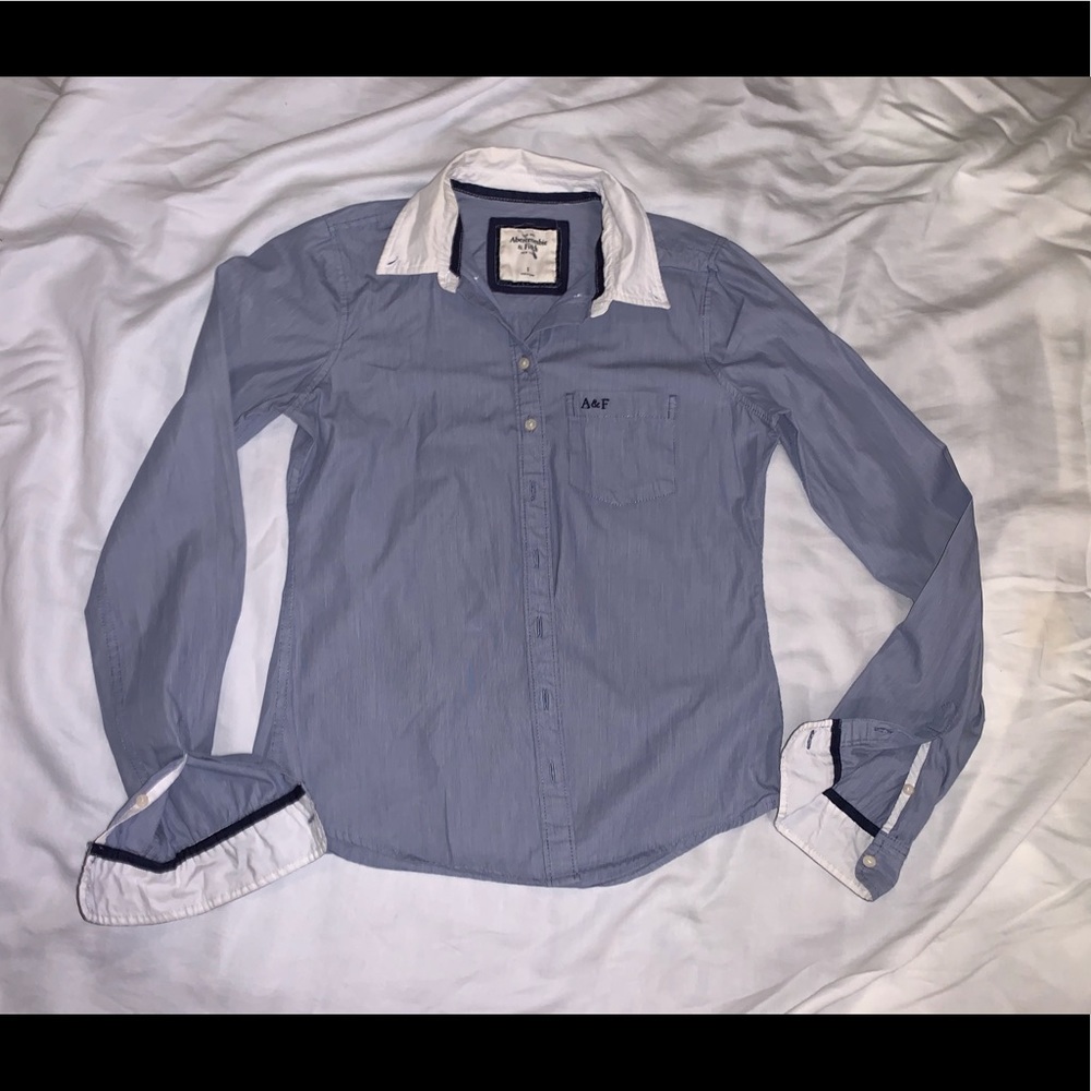 Blue and white, button down, dress shirt, Small